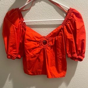 Brick Orange puff sleeve crop top. Size small. Worn once. Excellent condition.